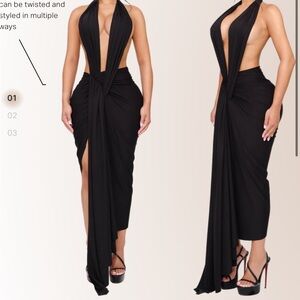 Elegant Black High Low Halter Dress